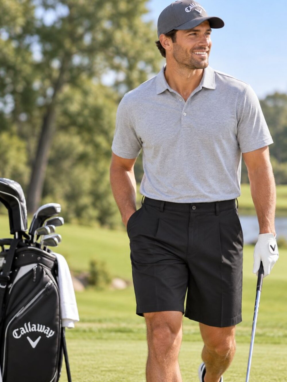 Callaway Golf X Series Men's 36 Black Pleated Cotton Golf Shorts
